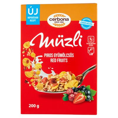 Cerbona Piros Gyümölcsös Müzli Cukor Hozzáadása Nélkül, Édesítőszerrel 200 g