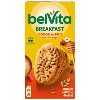 belVita mogyorós és mézes, gabonás keksz csokoládédarabokkal 6 x 50 g (300 g)