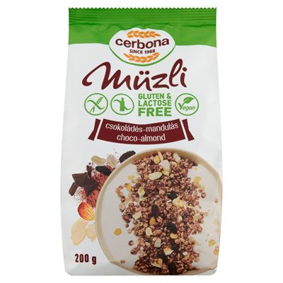 Cerbona gluténmentes, laktózmentes csokoládés-mandulás müzli 200 g