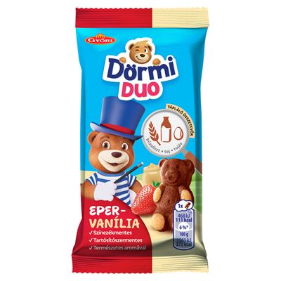 Győri Édes Dörmi Duo Puha Piskóta Epres Töltelékkel és Vaníliaízű Krémmel 30 g