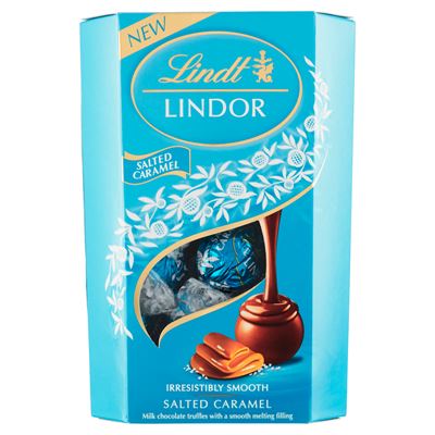 Lindt Lindor tejcsokoládé sókristályokkal és lágyan olvadó karamellás töltelékkel 200 g