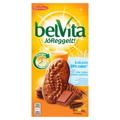 belVita JóReggelt! csökkentett cukortartalmú kakaós gabonás omlós keksz csokoládé darabkákkal 14 x 300 g
