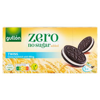 Gullón Zero kakaós keksz krém töltelékkel, édesítőszerrel 5 x 42 g (210 g)