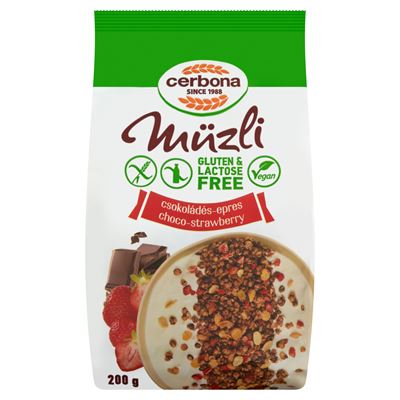 Cerbona gluténmentes, laktózmentes csokoládés-epres müzli 200 g