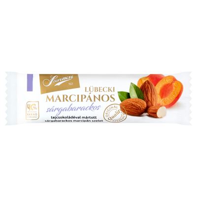 Szerencsi Lübecki Marcipános tejcsokoládéval mártott sárgabarackos marcipán szelet 27 g