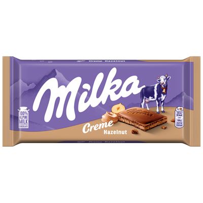 Milka Creme Hazelnut Alpesi tej Felhasználásával Készült Tejcsokoládé Mogyorós Krémtöltelékkel 85 g