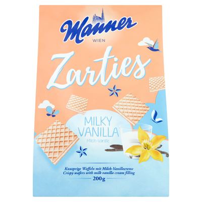 Manner Zarties vaníliaízű tejes krémmel töltött ropogós ostyaszeletek 200 g