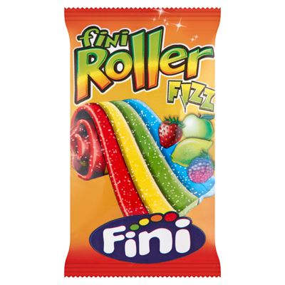 fini Roller vegyesgyümölcs ízű gumicukorszalag, savanyú cukorporral panírozva 20 g