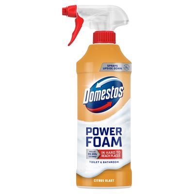 Domestos Power Foam WC És Fürdőszoba Tisztító Hab Citrus Blast 435 ml
