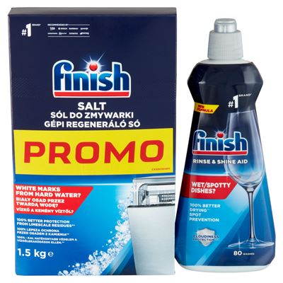 finish gépi regeneráló só 1,5 kg + Finish Shine and Protect gépi öblítőszer 400 ml