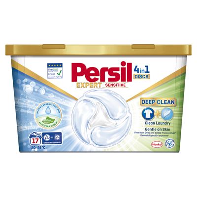 Persil Discs Expert Sensitive mosószer koncentrátum fehér és világos ruhadarabokhoz 17 mosás 280,5 g