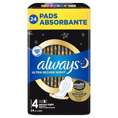 always Ultra Secure Night (4-es Méretű) Szárnyas Betét Egészségügyi Betét, 24 Db