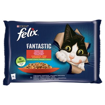 felix Purina Fantastic csirkével és marhával és zöldséggel aszpikban macskaeledel 4 x 85 g