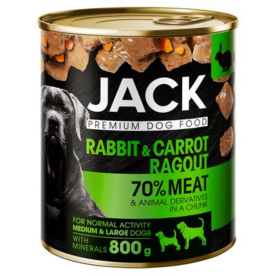 Jack Premium teljes értékű eledel felnőtt kutyák minden fajtája számára nyúlhússal és répával 800 g