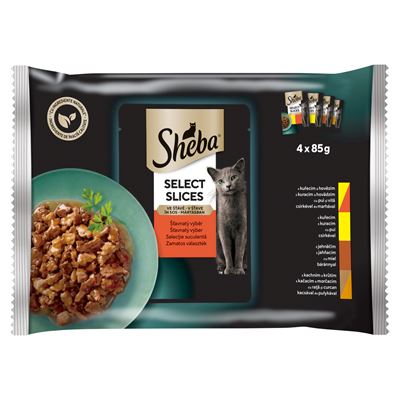 Sheba Select Slices teljes értékű nedves eledel felnőtt macskáknak zamatos választék 4x85 g (340 g)