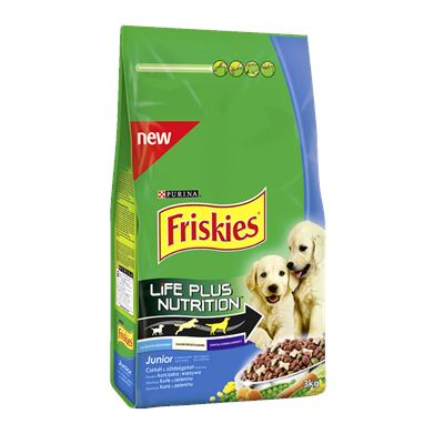 Friskies Purina Junior csirkével, zöldségekkel és tejjel száraz kutyaeledel 3 kg