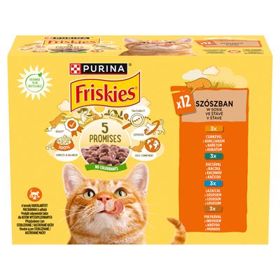 Friskies szószban csirkével/kacsával/lazaccal/pulykával macskaeledel 12 x 85 g (1,02 kg)
