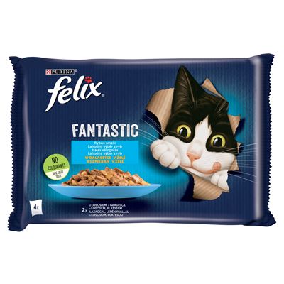felix Purina Felix Fantastic lazaccal/lepényhallal aszpikban nedves macskaeledel 4 x 85 g (340 g)