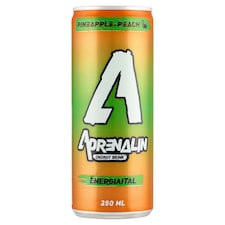 Adrenalin ananász-őszibarack ízű szénsavas energiaital hozzáadott koffeinnel és vitaminokkal 250 ml