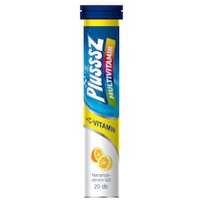 Plusssz Multivitamin+C-vitamin narancs-citrom ízű étrend-kiegészítő pezsgőtabletta 20 x 4,3 g (86 g)