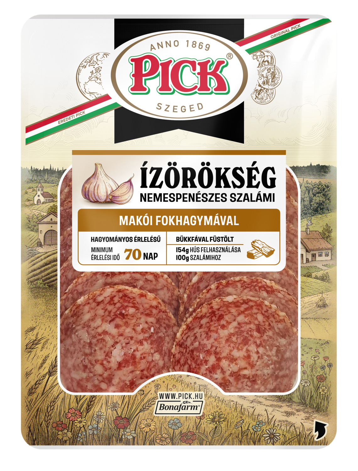 Pick Ízörökség makói fokhagymás szalámi szeletelt