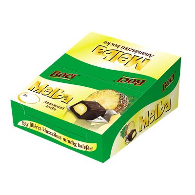 BOCI MELBA Kocka Ananászízű Alkoholos Krémmel Töltött Étcsokoládé 40 x 12,7 g