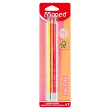 Maped Black Peps Neon háromszögletű grafitceruza radírral HB, vegyes színek 3 db