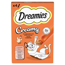 Dreamies Creamy kiegészítő macskaeledel csirkével macskák és kölyökmacskák számára 4 x 10 g (40 g)