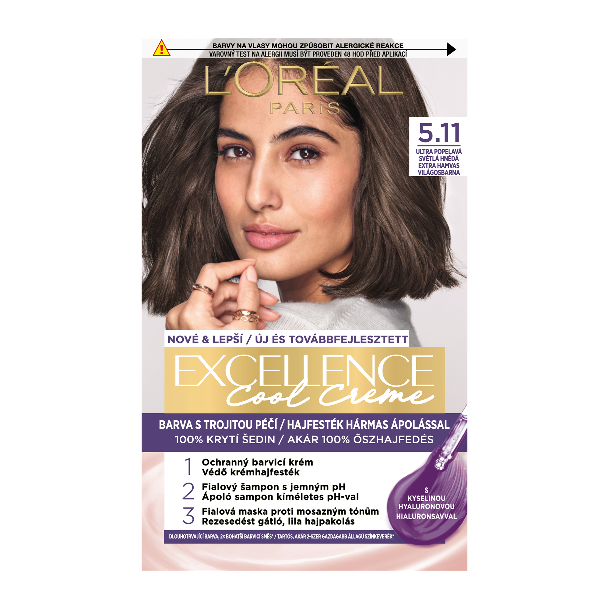 L'ORÉAL PARIS Excellence krémes, tartós hajfesték Cool Créme 5.11 Extra Hamvas Világosbarna