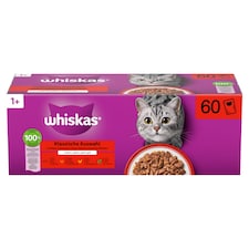 Whiskas 1+ Klasszikus Ételek teljes értékű nedves eledel felnőtt macskáknak 60 x 85 g (5,1 kg)