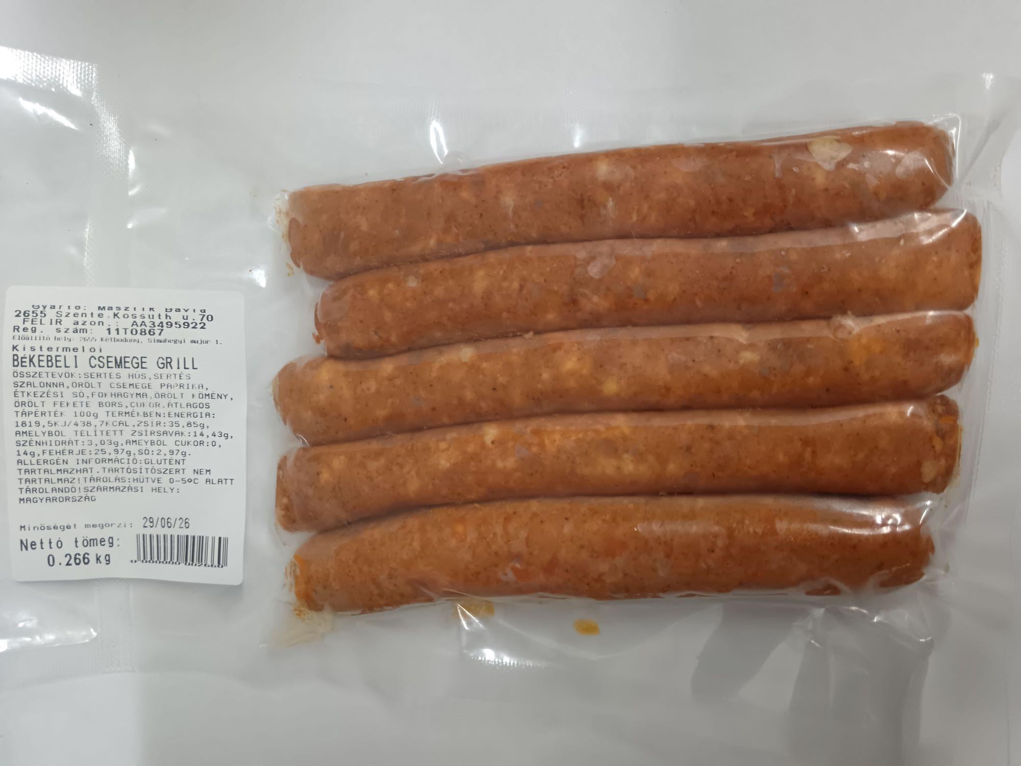 Simahegyi major Békebeli csemege paprikás grillkolbász