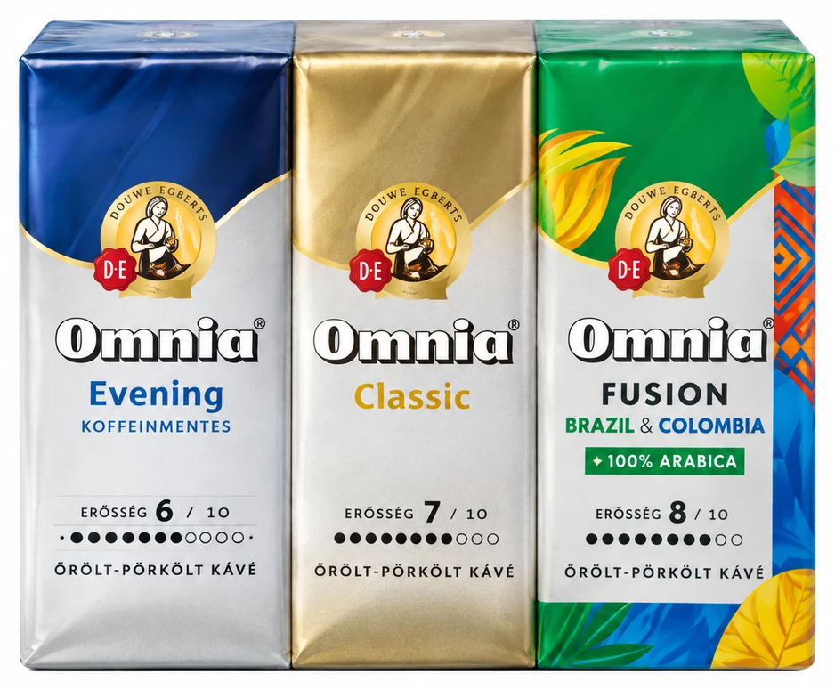Omnia őrölt kávé Classic, Evening, Fusion Brazil&Colombia