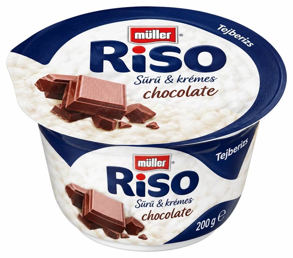 Müller tejberizs csokoládé, vanília, eper, meggy