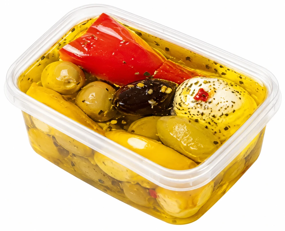 Sajttal töltött vegyes tál fűszeres olajban