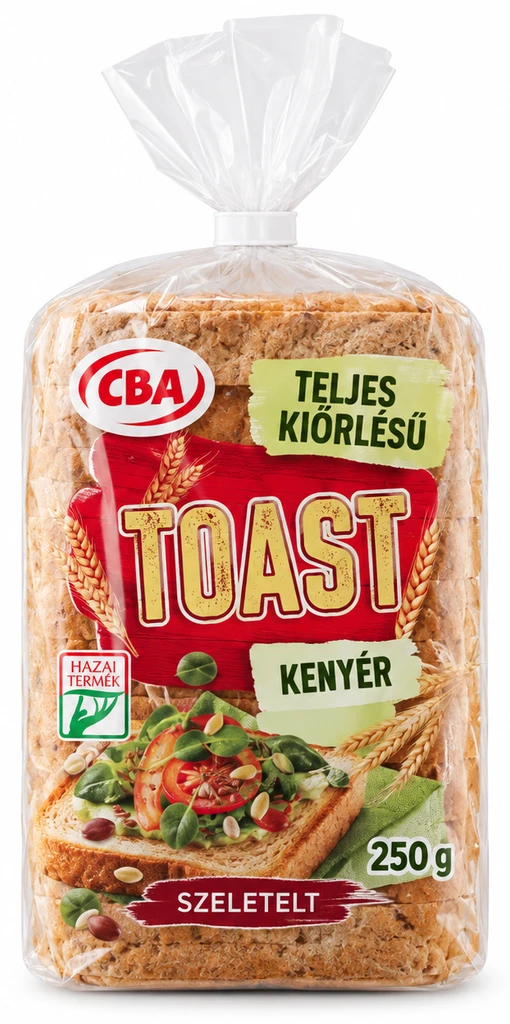 Toast kenyér teljes kiőrlésű szeletelt, csomagolt