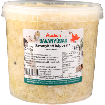 Auchan Kedvenc Savanyított káposzta (nem hőkezelt) vödrös 1,8 kg