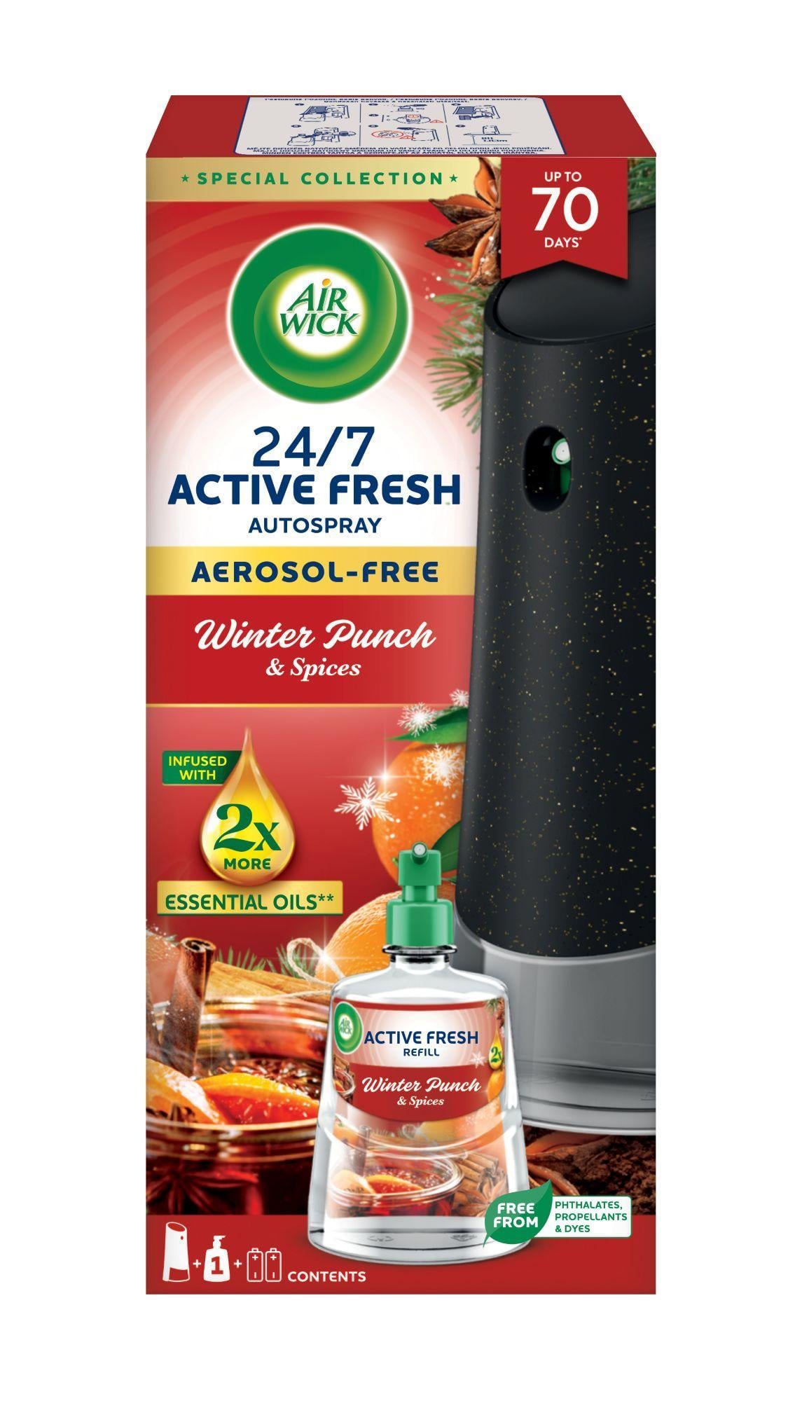 Air Wick Active Fresh készülék és utántöltő - Gyümölcsös téli puncs, 228ml