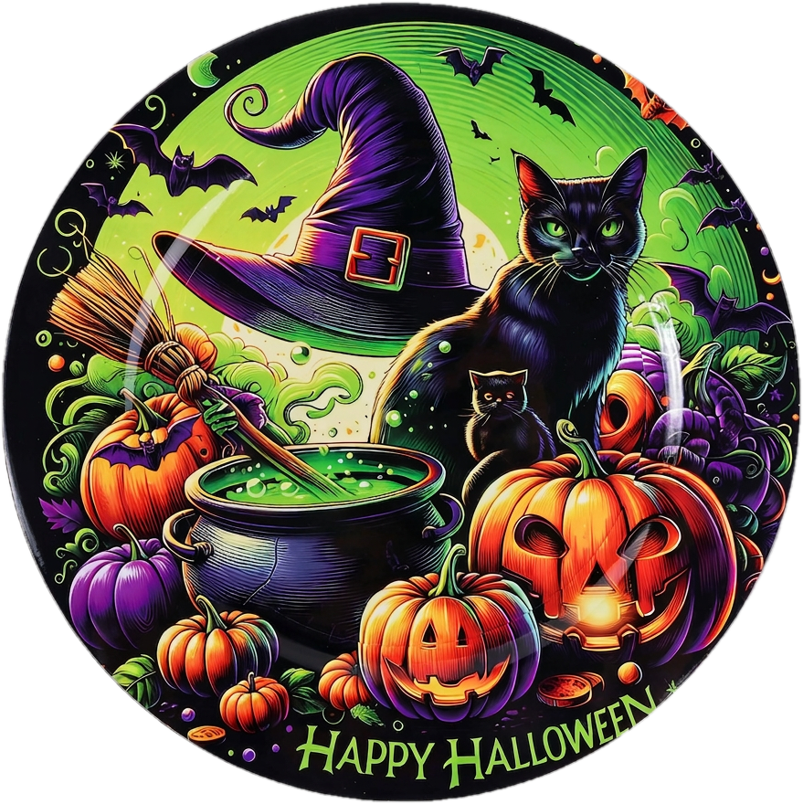 Műanyag tálca Halloween fekete macska 33 cm