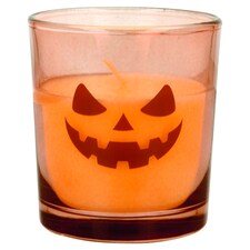 Halloween szörny matricás, narancssárga, illatosított gyertya 95 g