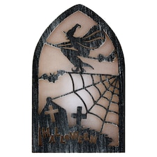 Ház formájú halloween dísz, világítással