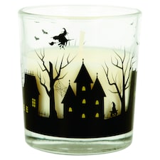 Halloween boszorkány matricás, illatosított gyertya 95 g